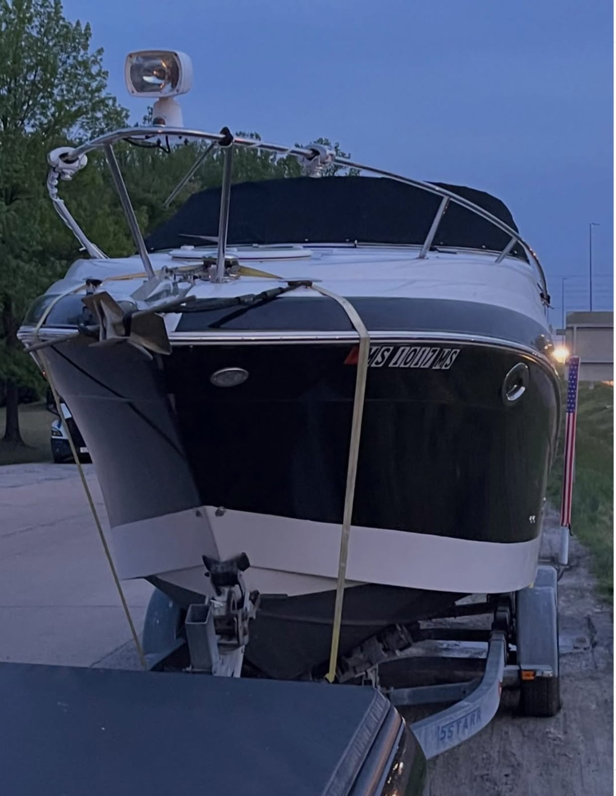 Bow angle view of the boat