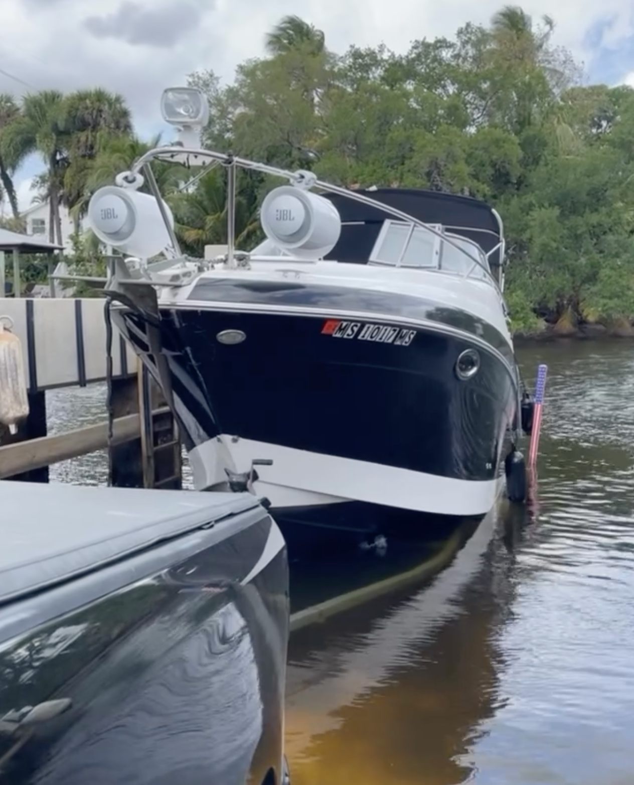 JBL marine speakers at the bow